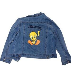 Looney Tunes Kids Blue Denim Jacket with Cartoon Print size L 10-12